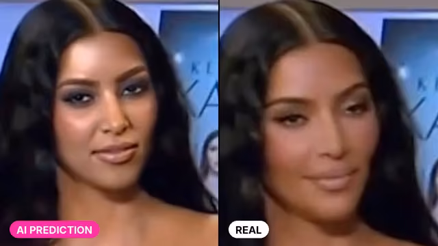 AI prediction beside the real Kim Kardashian, from the Vandahood Live video